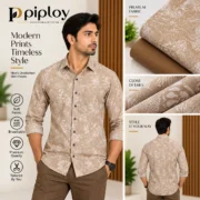 Piploy Men's Beige Botanical Printed Unstitched Shirt Fabric with Brown Contrast - Image 2