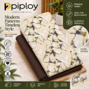 Piploy Men's Beige Floral Printed Unstitched Shirt Fabric with Brown Contrast Fabric