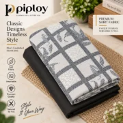 Piploy Men's Black & White Geometric Leaf Print Unstitched Shirt Fabric