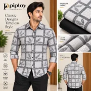 Piploy Men's Black & White Geometric Leaf Print Unstitched Shirt Fabric - Image 2