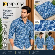Piploy Men's Blue Geometric Print Unstitched Shirt Fabric with Cream Contrast - Image 2