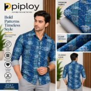 Piploy Men's Blue Geometric Printed Unstitched Shirt Fabric with Grey Contrast - Image 2