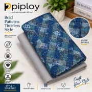 Piploy Men's Blue Geometric Printed Unstitched Shirt Fabric with Grey Contrast