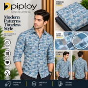 Piploy Men's Blue Grey Geometric Printed Unstitched Shirt Fabric - Image 2
