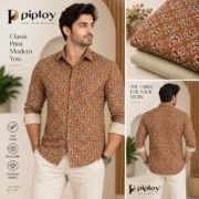 Piploy Men's Brown Floral Printed Unstitched Shirt Fabric with Beige Contrast - Image 2