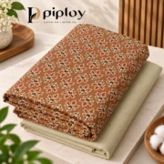 Piploy Men's Brown Floral Printed Unstitched Shirt Fabric with Beige Contrast
