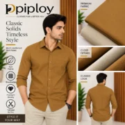 Piploy Men's Camel Brown & Beige Solid Unstitched Shirt Fabric - Image 2