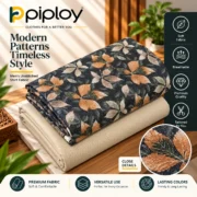 Piploy Men's Charcoal Floral Printed Unstitched Shirt Fabric with Beige Contrast