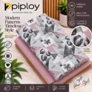 Piploy Men's Grey & Dusty Pink Floral Geometric Printed Unstitched Shirt Fabric