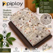 Piploy Men's Beige & Brown Printed Unstitched Shirt Fabric – Geometric Floral Pattern