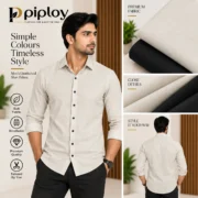 Piploy Men's Cream Solid Unstitched Shirt Fabric with Black Contrast - Image 2