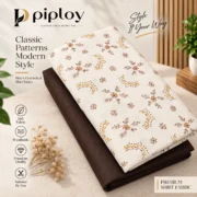 Piploy Men's Cream Floral Printed Unstitched Shirt Fabric with Brown Contrast