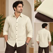 Piploy Men's Cream & Brown Unstitched Shirt Fabric – Premium Solid Shirt Material - Image 2