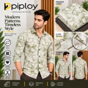 Piploy Men's Cream & Olive Geometric Printed Unstitched Shirt Fabric - Image 2