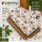 Piploy Men's Cream & Tan Abstract Printed Unstitched Shirt Fabric
