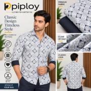 Piploy Men's White, Grey & Navy Geometric Printed Unstitched Shirt Fabric - Image 2
