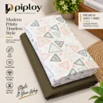Piploy Men's Off-White Geometric Triangle Print Unstitched Shirt Fabric with Olive Contrast