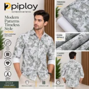 Piploy Men's White & Olive Green Geometric Printed Unstitched Shirt Fabric - Image 2