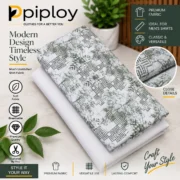 Piploy Men's White & Olive Green Geometric Printed Unstitched Shirt Fabric