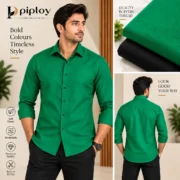 Piploy Men's Green & Black Unstitched Shirt Fabric | Solid Shirt Material - Image 2
