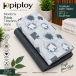 Piploy Men's Grey Abstract Geometric Printed Unstitched Shirt Fabric