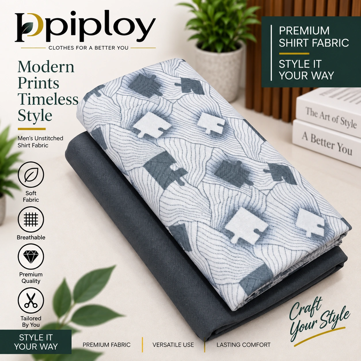piploy-grey-abstract-shirt-fabric-cover Piploy Men's Grey Abstract Geometric Printed Unstitched Shirt Fabric - Image 1
