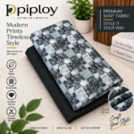 Piploy Men's Grey & Black Abstract Floral Printed Unstitched Shirt Fabric