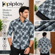 Piploy Men's Grey & Black Abstract Floral Printed Unstitched Shirt Fabric - Image 2