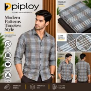 Piploy Men's Grey & Brown Check Unstitched Shirt Fabric - Image 2