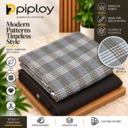 Piploy Men's Grey & Brown Check Unstitched Shirt Fabric