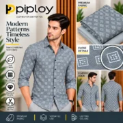 Piploy Men's Grey Geometric Print Unstitched Shirt Fabric - Image 2