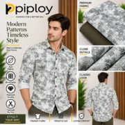 Piploy Men's White & Olive Abstract Geometric Printed Unstitched Shirt Fabric - Image 2