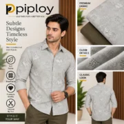Piploy Men's Light Grey Printed Unstitched Shirt Fabric with Olive Brown Contrast - Image 2