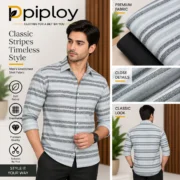 Piploy Men's Grey & Black Striped Unstitched Shirt Fabric – Classic Premium Shirt Material - Image 2