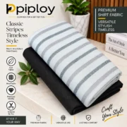 Piploy Men's White & Grey Striped Unstitched Shirt Fabric – Classic Casual Shirt Material