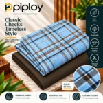 Piploy Men's Light Blue & Brown Checkered Unstitched Shirt Fabric – Classic Plaid Design