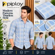 Piploy Men's Light Blue Check Unstitched Shirt Fabric with Dark Brown Contrast - Image 2