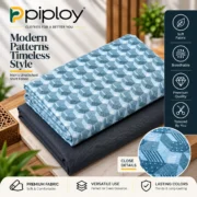 Piploy Men's Light Blue & Charcoal Geometric Unstitched Shirt Fabric