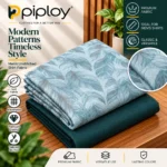 Piploy Men's Light Blue Leaf Print Unstitched Shirt Fabric with Dark Teal Contrast