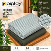 Piploy Men's Light Grey Check Unstitched Shirt Fabric with Olive Green
