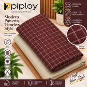 Piploy Men's Maroon Check Unstitched Shirt Fabric with Beige Contrast