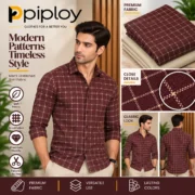 Piploy Men's Maroon Check Unstitched Shirt Fabric with Beige Contrast - Image 2