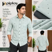 Piploy Men's Mint Green Geometric Print Unstitched Shirt Fabric with Charcoal Grey Fabric - Image 2
