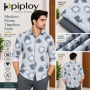 Piploy Men's Grey Abstract Geometric Printed Unstitched Shirt Fabric - Image 2
