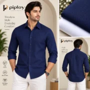 Piploy Men's Navy Blue & White Unstitched Shirt Fabric – Premium Solid Shirt Material - Image 2