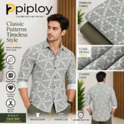 Piploy Men's Olive Green & White Geometric Printed Unstitched Shirt Fabric - Image 2