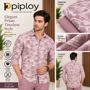 Piploy Men's Dusty Pink Printed Unstitched Shirt Fabric with Matching Contrast Fabric - Image 2
