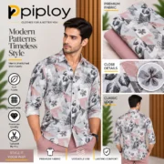 Piploy Men's Grey & Dusty Pink Floral Geometric Printed Unstitched Shirt Fabric - Image 2