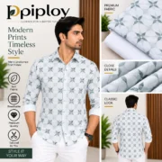 Piploy Men's White & Sage Green Geometric Floral Printed Unstitched Shirt Fabric - Image 2