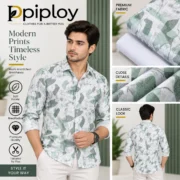 Piploy Men's Sage Green Abstract Print Unstitched Shirt Fabric - Image 2